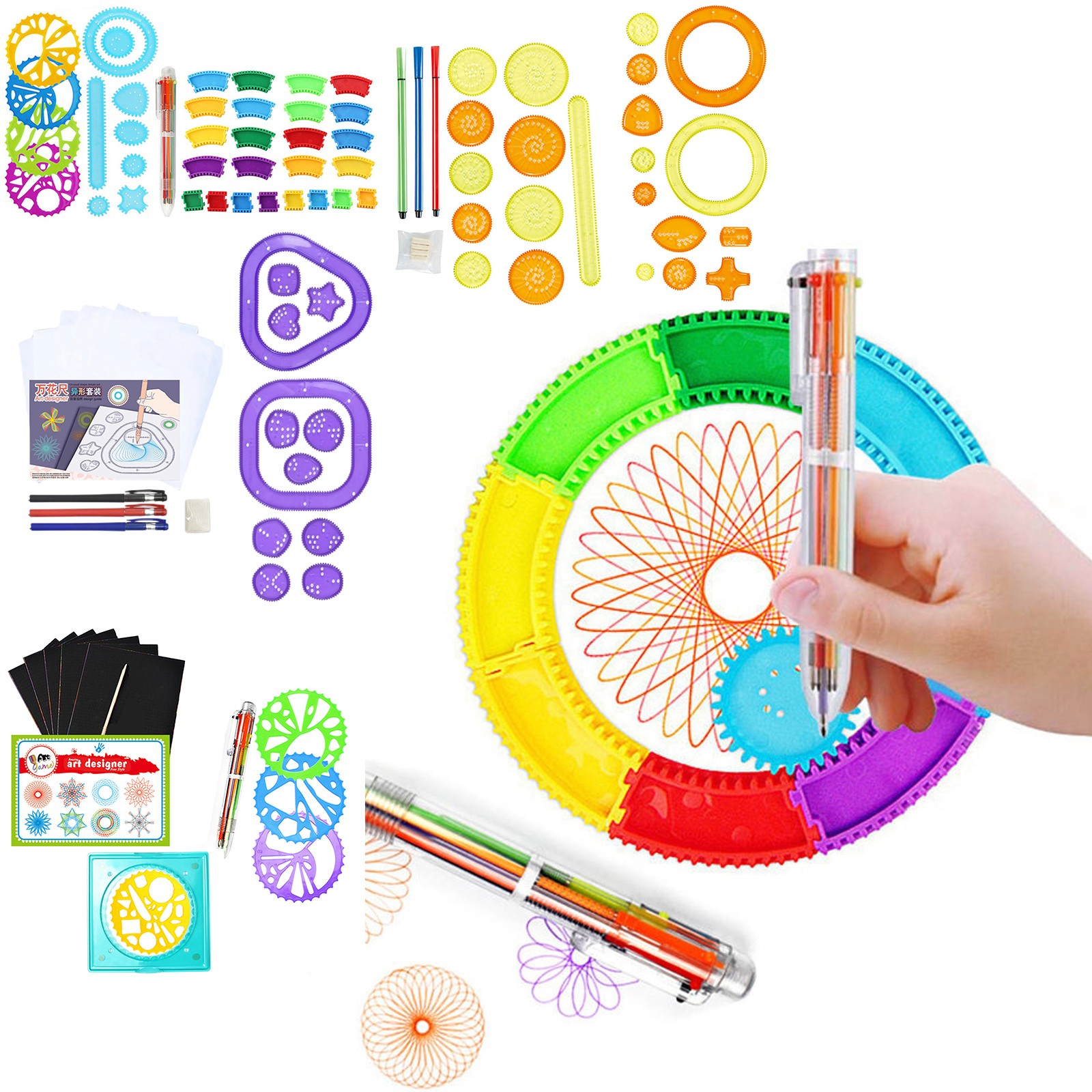 Kids Education Kit - ชุดสไปโรกราฟหลากสีสัน ชุดวาดภาพศิลปะมหัศจรรย์สำหรับเด็ก พร้อมแม่แบบเรขาคณิต ไม้บรรทัด ของขวัญเครื่องเขียนเสริมสร้างพัฒนาการทางปัญญา