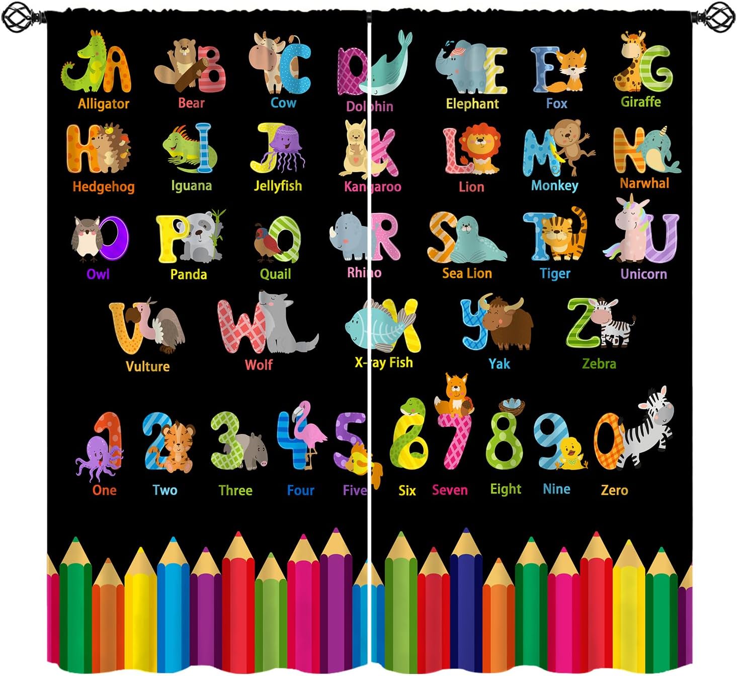 Kids Education Youtube - ผ้าม่านลายการ์ตูน ABC ตัวอักษรภาษาอังกฤษ, ลายสัตว์หลากสีสันเพื่อการศึกษา, ผ้าม่านแบบร้อยรางสำหรับห้องเด็ก ห้องนอน