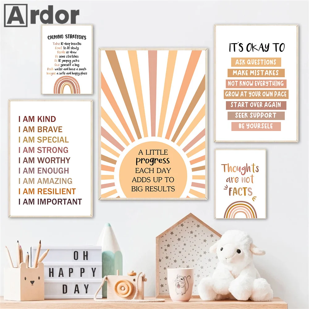 Kids Educational - Alphabet Numbers & More - ตัวอักษรจํานวน Rainbow โปสเตอร์สเปนการศึกษาสีรูปร่าง Wall Art ภาพวาดผ้าใบพิมพ์ภาพห้องเรียนเด็กตกแต่งห้อง