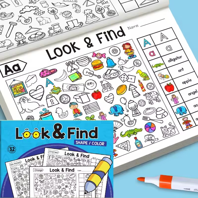 Kids Early Education - สมุดระบายสีมองแล้วหา สำหรับเด็กเล็ก 32 หน้า กิจกรรมการศึกษาปฐมวัย สมุดงานรูปทรงและสีสำหรับเด็ก