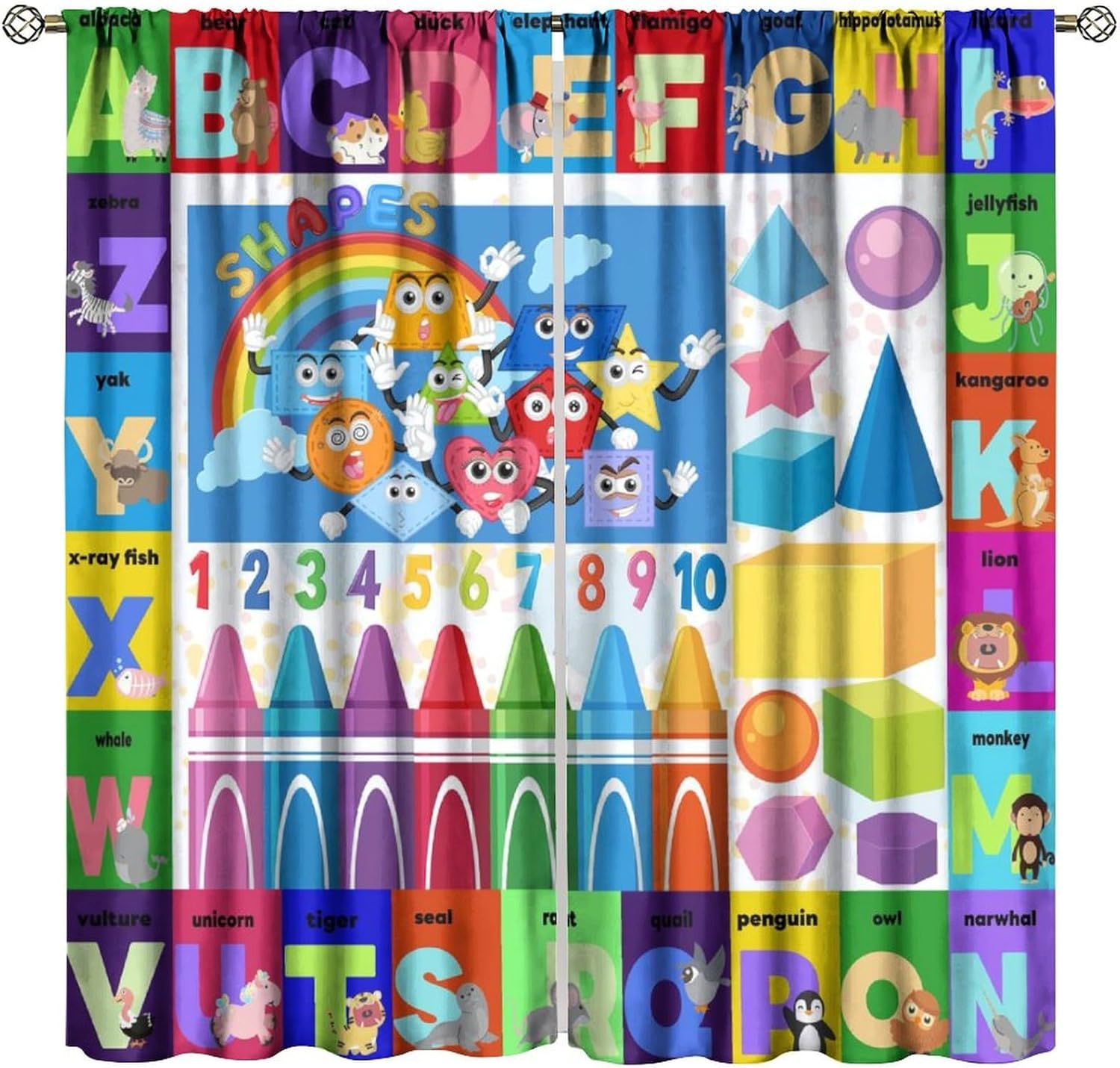Kids Education Youtube - ม่านการศึกษา ABC สีสันสดใส ลายการ์ตูนตัวอักษร สัตว์ คณิตศาสตร์