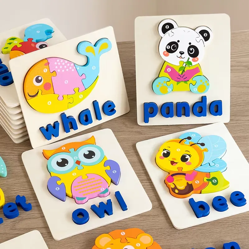 Kids Early Education - เกมกระดานบล็อกการเรียนรู้ตัวอักษรและปริศนาการจัดเรียงสัตว์ 3 มิติ ของเล่นเสริมพัฒนาการสำหรับเด็กชายและเด็กหญิง