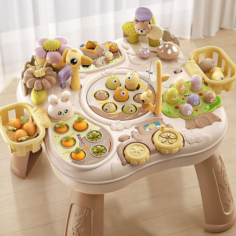 Kids Education Table - โต๊ะเกมมัลติฟังก์ชั่นสำหรับเด็กเล็ก 8 in 1 พร้อมฟังก์ชั่นตกปลาไฟฟ้า กระดานกิจกรรมเสริมพัฒนาการแบบมอนเตสซอรี่