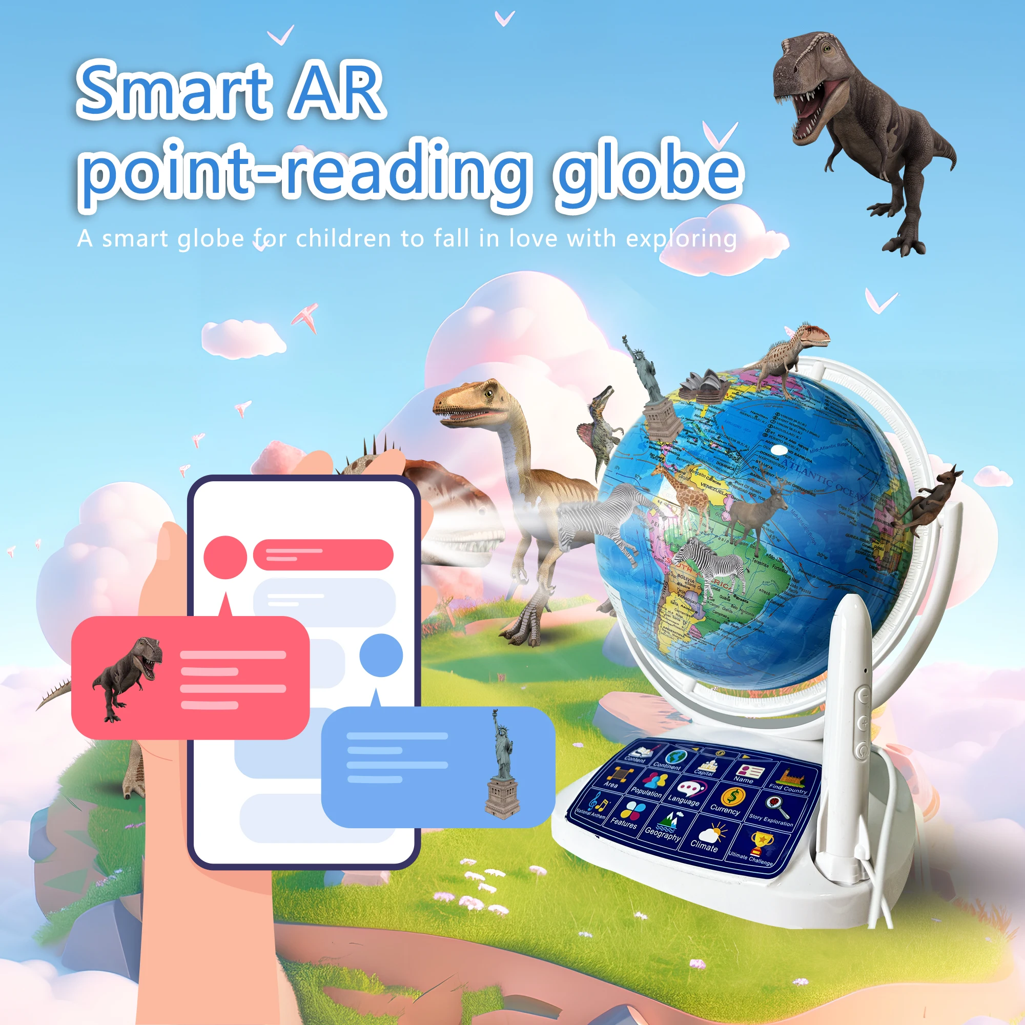 Globe Interactive Light - ลูกโลกอัจฉริยะแบบอินเทอร์แอคทีฟ AR สำหรับเด็ก ของเล่นเรียนรู้ภูมิศาสตร์แบบ 3 มิติ
