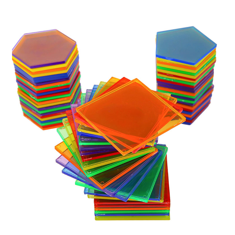 Kids Education Table - Montessori โปร่งแสงเรขาคณิตปริศนาของเล่นเด็ก Rainbow Blocks DIY คิดเกม